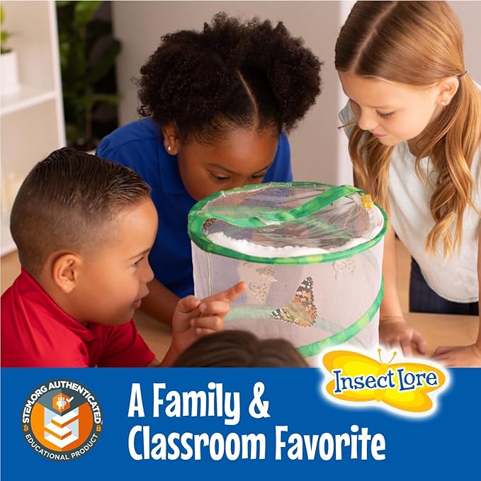 Insect Lore Butterfly Garden with Giant Birthday Card | 5 Live Baby Caterpillars | STEM Journal, Habitat, Chrys-A-Lid, Feeder | Raise and Release Painted Lady Butterflies