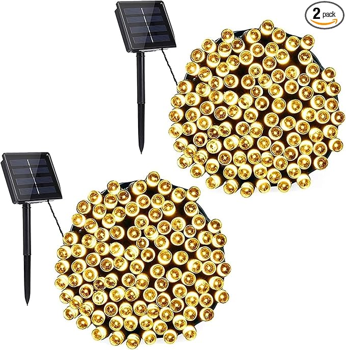 Toodour Solar Christmas Lights, 2 Packs Total 144ft 400 LED 8 Modes Solar String Lights, Waterproof Solar Outdoor Christmas Lights for Garden, Patio, Fence, Balcony, Christmas Tree Decor - Warm White