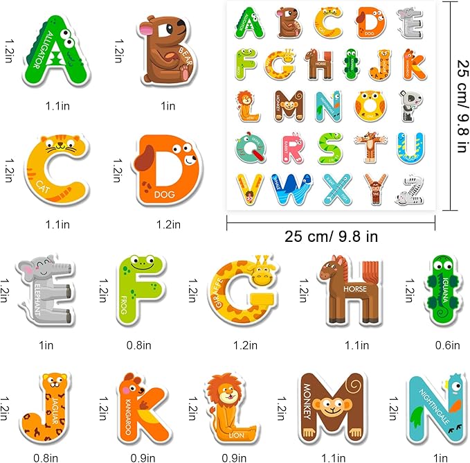 Whaline 52Pcs Alphabet Letters Thick Gel Clings Cute Animals Alphabet ABC Window Gel Decals Colorful Uppercase Animals Stickers for Toddlers Educational Spelling Learning Home Classroom Nursery Decor