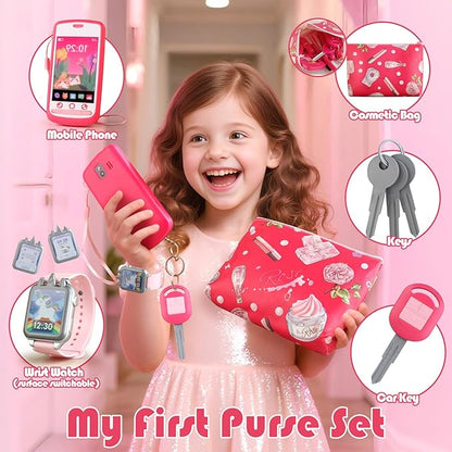 Girl Gift Pretend Makeup for Toddlers 3-5 4-6, Fake Makeup Set with Cat Commetic Case, Play Makeup for Kids Age 3 4 5 Year Old, Toddler Make Up Kit for Little Girls Birthday