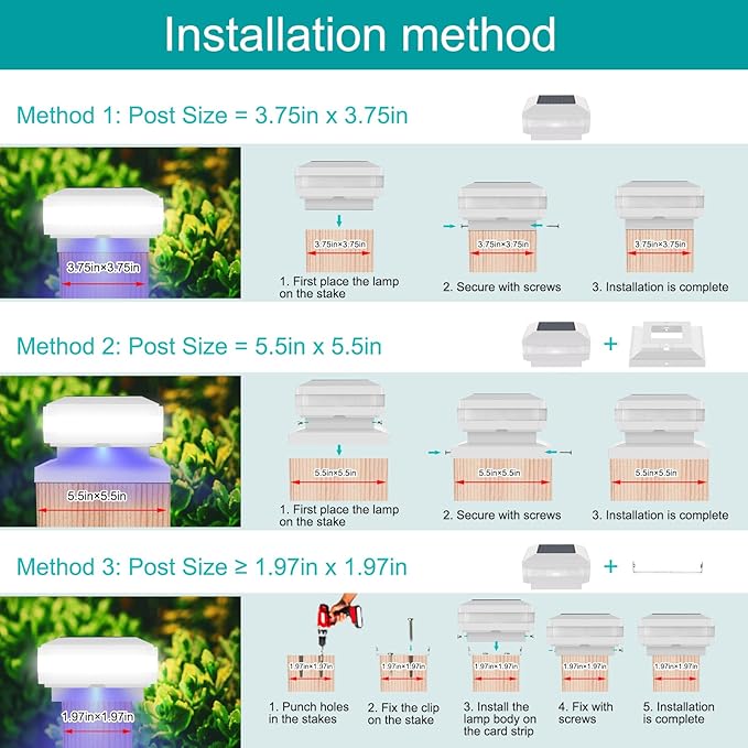 Sumaote Solar Post Lights, 52 LED 160LM 6x6 Solar Post Cap Light Outdoor IP65 Waterproof for 4x4, 6x6 Wooden Posts, Fence Deck 6000K White Lighting for Garden Patio Decor, 2 Pack