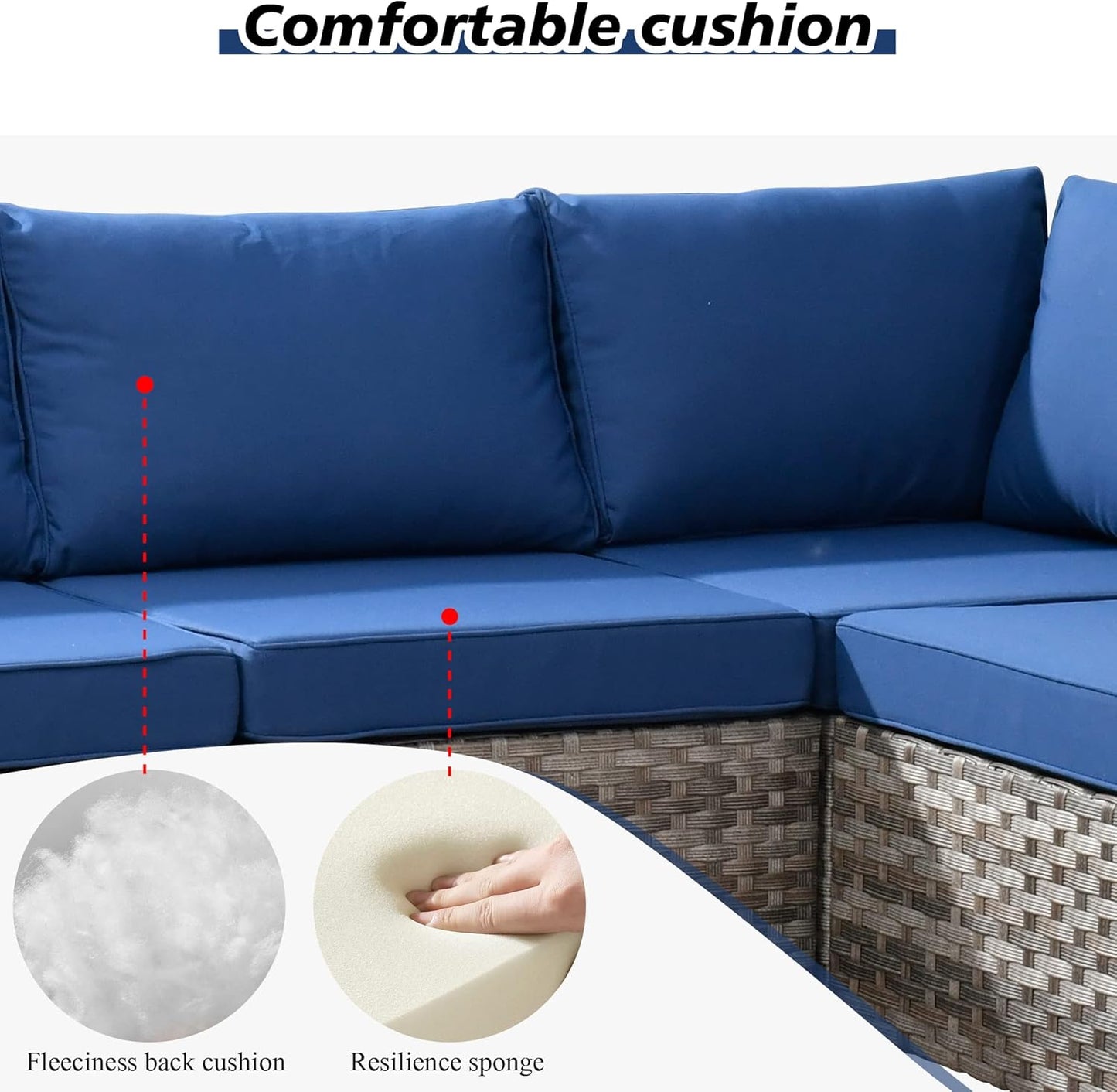 HOOOWOOO 13 Piece Modular Patio Outdoor Sectional Furniture Set with Gas Propane Fire Pit Table,Wicker Conversation Sofa Set,Out Door Couch Set with Wide Arm Outside(Navy Blue)