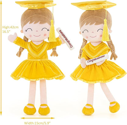 Gloveleya Baby Girl Gifts Graduation Plush Girls Dolls Congratulation Gift for Kindergarten Gold 16 inch