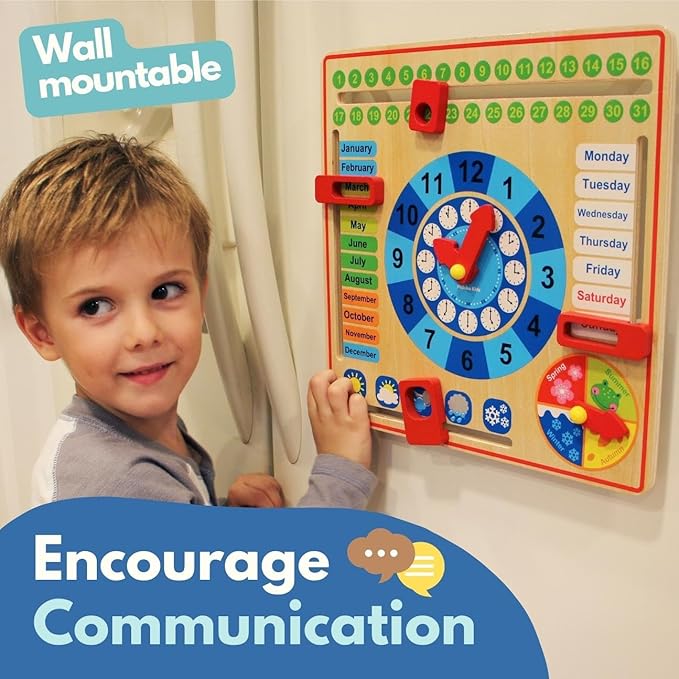 Pidoko Kids Montessori Toys for Toddlers 3 Years - 4 Year Old Learning Materials for Preschool - All About Today Board - Wooden Calendar and Learning Clock - Educational Gifts for Boys and Girls
