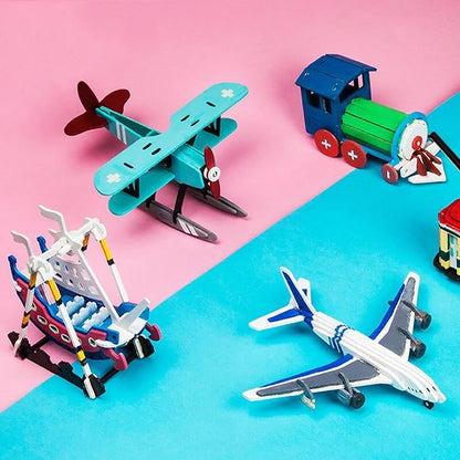 Georgie Porgy 3D Wooden Puzzles for Kids Toys Construction Woodcraft Kits DIY Model Puzzle Kits Birthday Gifts Pack of 2 (Civil Airplane Yacht)