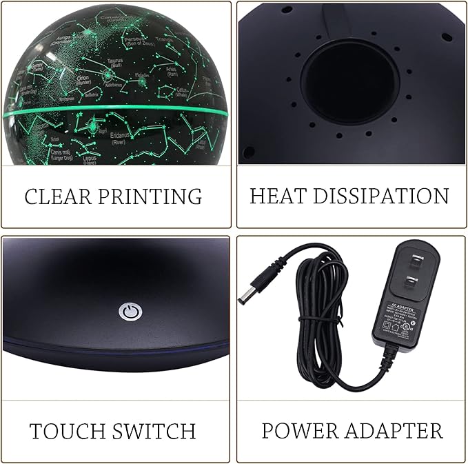 6" Magnetic Levitation Floating Globe Anti Gravity Rotating Constellation Ball with LED Light Display Globe for Children Educational Gift Home Office Desk Decor (Black)