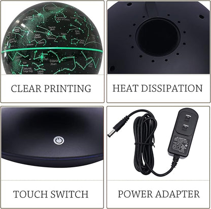6" Magnetic Levitation Floating Globe Anti Gravity Rotating Constellation Ball with LED Light Display Globe for Children Educational Gift Home Office Desk Decor (Black)