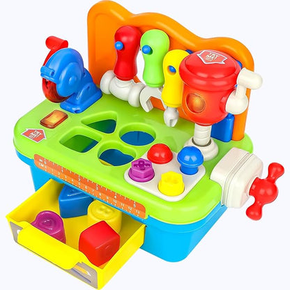 Cinne Toddler Tool Set Age 1-2, Toys for 1 Year Old Boy Gifts, Baby Workbench with Light & Sound, Baby Tool Set with Shape Sorter