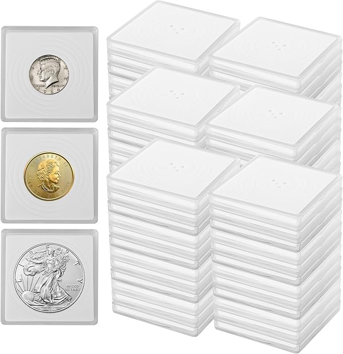 60 Pcs Coin Holders for Collectors, Clear Coin Cases with 5-Size Sponge Gaskets 20/25/30/35/40mm, Plastic Coin Slabs and Coin Protectors for Silver Dollar Collectors Collection Supplies, White