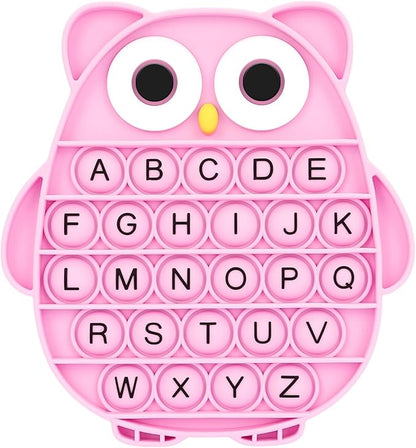 Fidget Toys for Kids, Owl Shaped Silicone Squeeze Sensory Toys, Alphabet Bubble Stress Anxiety Relief Relax Tools for Kids Adults School Classroom Gift Party Favors (Pink)