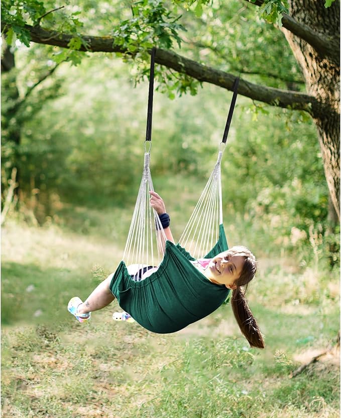 Chihee Hammock Chair Hanging Swing 2 Pillows Included,Strong Webbing Straps and Hooks for Easy Hanging Soft Cotton Hanging Chair Side Pocket Tassel Chair Comfort Indoor Outdoor