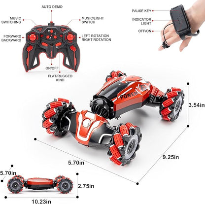 Gesture Sensing RC Stunt car, 4WD Drive Watch Remote-Controlled Vehicle, Bidirectional Drifting Off-Road Vehicle with Music and Lights Toys for Boys,Presents for Kids 4-12 Old
