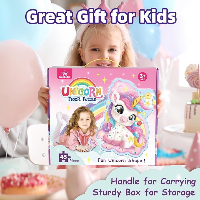 45 Piece Unicorn Floor Puzzle, Large Special Shapes Puzzles for Kids Ages 3-5, Toddler Floor Puzzles for Kids Ages 4-8, 4 Year Old Girl Gifts Toys for Birthday, Halloween, Christmas
