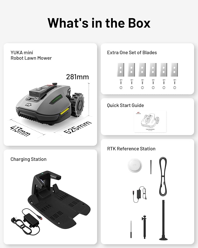 YUKA Mini 700H Robot Lawn Mower, Reception 0.17 Acre, Max.0.27 Acre, Ultrasense AI Vision+ RTK Positioning, Auto Mapping, App Control, 50% Slope, Cutting Height 2''~3.5'', 15 Mowing Zones