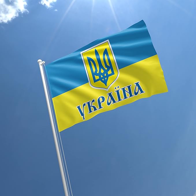 Ukraine Trident State National Government Coat of Arms Independence 3x5 feet Flag Banner Vivid Color Double Stitched Brass Grommets
