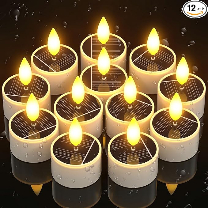 PChero 12 Pack Solar Tea Lights Outdoor Waterproof, Small Solar Lights with Dusk to Dawn Sensor, LED Tealight Candles for Lantern Garden Camping Outside Patio Home Decor,1.5" x 2.1"