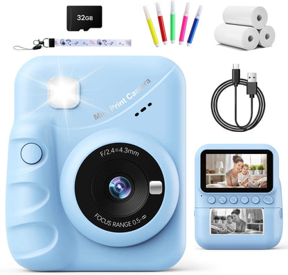 Kids Camera Instant Print for Girls Ages 3-14, 3-inch HD Screen Camera for Kids with Printing Paper, 1080P Digital Toddler Toys for 4 5 6 7 8 9 10 11 12 Years Old (Blue)