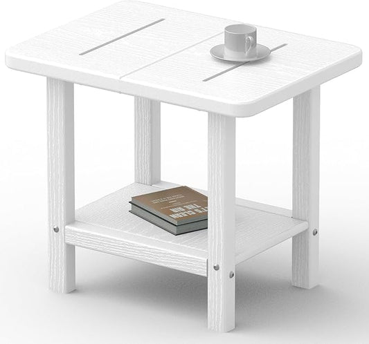Outdoor Side Table - 2-Tier Storage All Weather Outdoor End Table for Patio - HDPE Morden Easy Maintenance Adirondack Side Table for Pool Porch Balcony Garden Lawn Backyard Outside Indoor