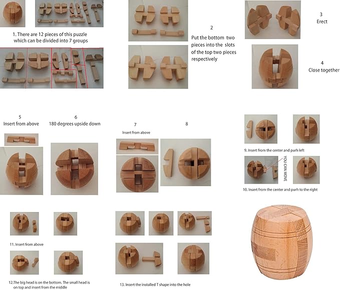 Ahyuan Handmade Powder Barrel Wooden Puzzles for Adults an Interlocking 3D Brain Teaser Puzzles for Adults Hidden Passage Works on a Classic Mechanical Puzzle Concept (Natural)