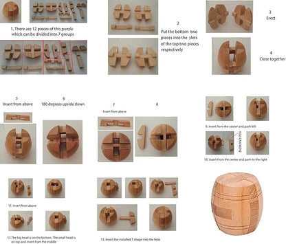 Ahyuan Handmade Powder Barrel Wooden Puzzles for Adults an Interlocking 3D Brain Teaser Puzzles for Adults Hidden Passage Works on a Classic Mechanical Puzzle Concept (Natural)