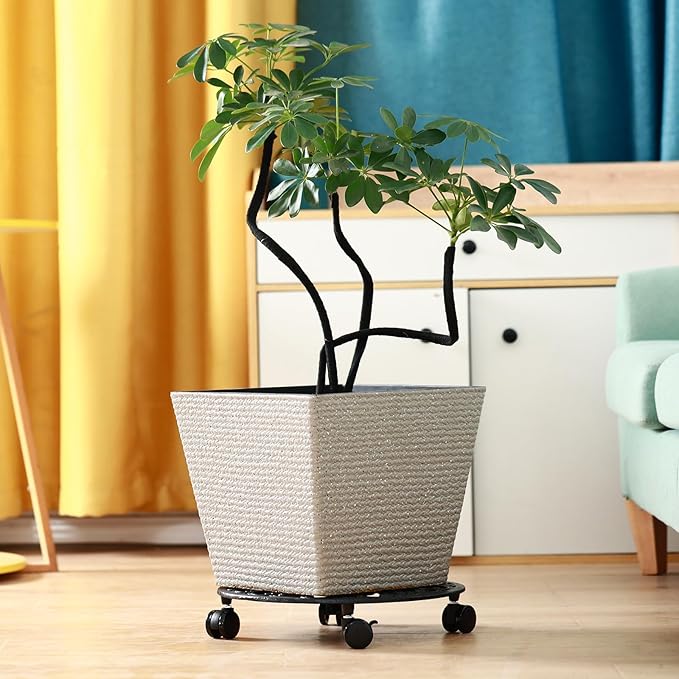 14 Inch Rolling Plant Stand with Wheels Metal Plant Caddy with Wheels Heavy Duty Round Plant Stand Indoor Iron Plants Rollers for Plants, Plant Dolly with Plant Saucers 1 Pack