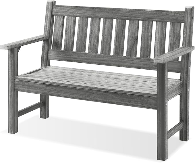 Outdoor Bench, 2-Person Garden Bench, Poly Lumber Patio Bench for Outdoors, Porch, and Park (Light Grey)