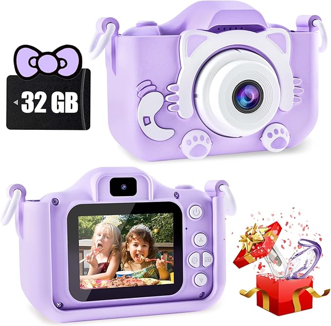 Kids Camera Toys for 3 4 5 6 7 8 9 10 11 12 Years Old Boys/Girls, Kids Digital Camera for Toddler with Video, Birthday Festival for Kids, Selfie Camera, 32GB TF Card