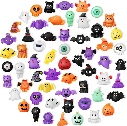 60PCS Halloween Squishy Toys for Kids, Halloween Party Favor for Kids, Halloween Classies Character Squishy Toys, Mochi Toys for Trick or Treat, Classroom Rewards, Goodie Bags