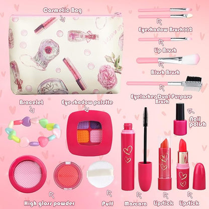 Girl Gifts Basic Pretend Makeup for Little Girls 3-5, Play Makeup for Kids 3-5, Fake Makeup Set Toys for 3 4 5 6 7 Year Old Girls, Toddler Makeup Kit with Fake Make up Toys Gifts
