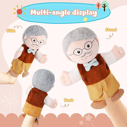 1 Pcs Family Hand Puppets 12 Inch Grandparents, Mom & Dad, Brother & Sister Plush Hand Puppet Toys Role-Play Toy Puppets for Kids Storytelling Imaginative Pretend Play Teaching Preschool(Grandpa A)