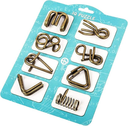 Ahyuan Metal Wire Puzzles Set of 16 Large Thick IQ Test Mind Games Toys Brain Teaser Puzzles Metal Wire Magic Trick Toy Metals IQ Puzzle Fidget Toys Party Favors for Kids Adults Challenge (Bronze)