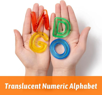 66 Pcs Plastic Letters and Numbers – Light Table Manipulatives Set for Alphabet Learning, Math Basics, and Color Recognition