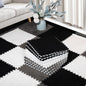 12 Pcs Plush Interlocking Carpet Tiles, Non-Toxic Foam Carpet Tiles for Toddler Baby, Machine-Washable, Anti-Slip, EVA Foam Interlocking Tiles for Floor, Nursery, Playroom, Grey White Black