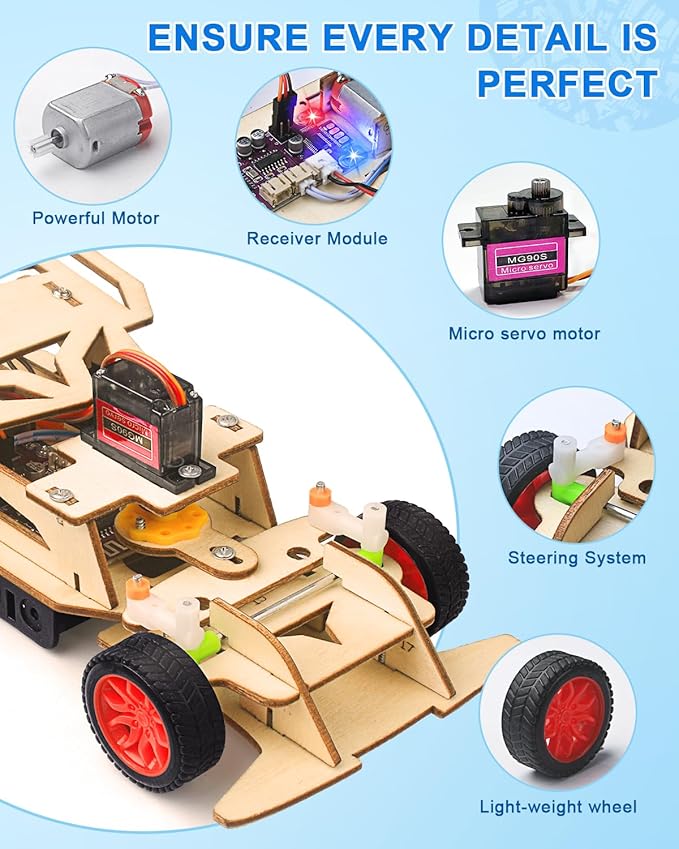 Poraxy STEM Kits for Kids 8-10, STEM Toys for Boys Age 8-12, Remote Control Car, Wooden 3D Puzzles 8-13 Science Projects Building Model, Birthday Gifts for 8 9 10 11 12 13 14 Year Old Teen Boys Girls