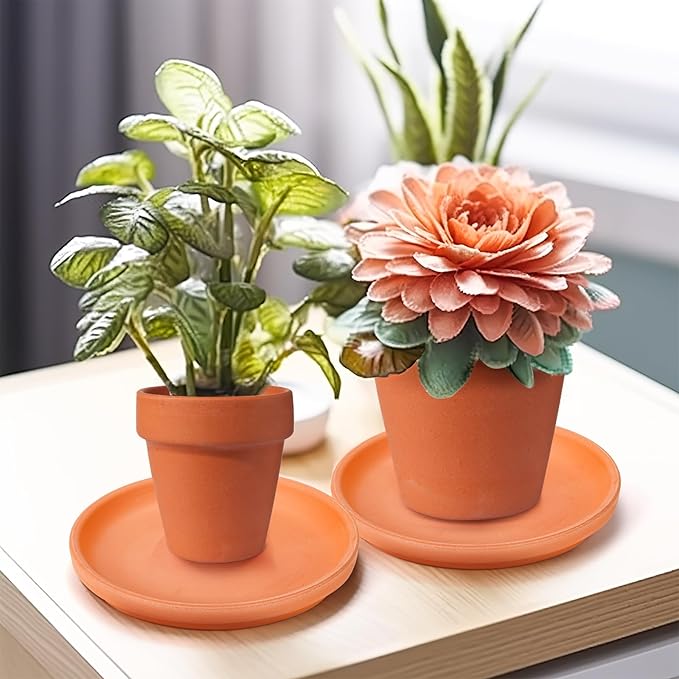 Suwimut 10 Pack Terracotta Pot Plant Saucer, 6 Inch Round Plant Pot Saucers for 5 Inch 5.5 Inch 6 Inch Flower Pot with Drainage Hole, Clay Plant Pot Drip Trays for Indoor, Outdoor Plants