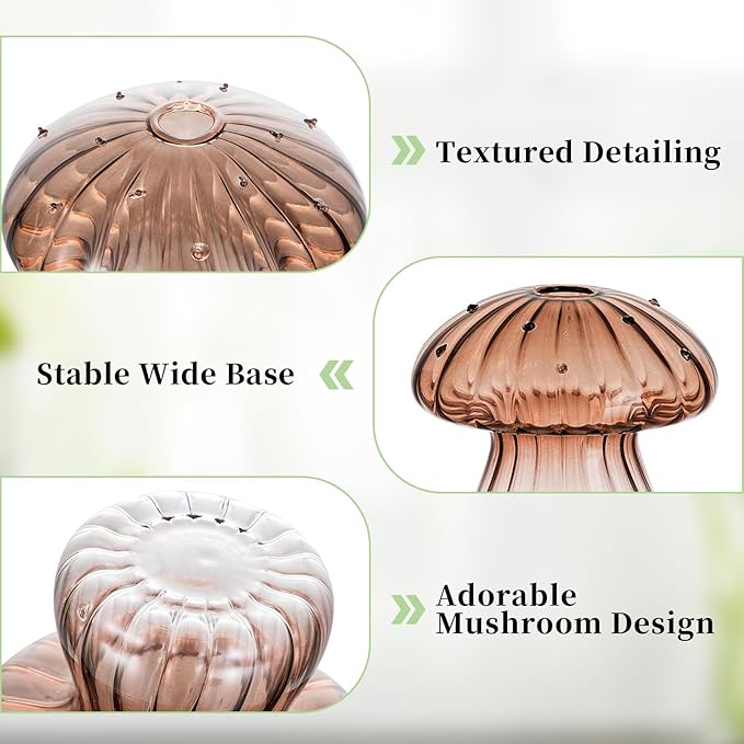 Glasseam Mushroom Plant Propagation Stations: Amber Glass Terrarium Jar Set of 10 Cute Planters for Indoor Plants Mini Propagate Station Unique Christmas Birthday Gifts for Women Home Office Decor