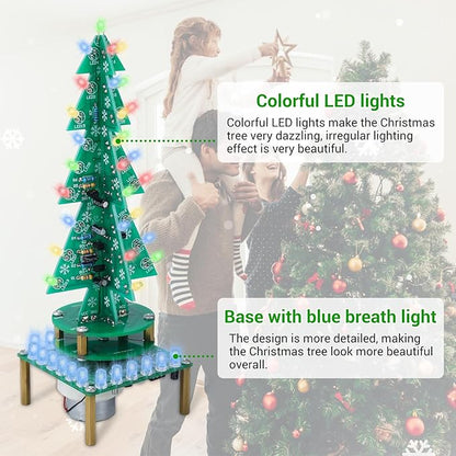 3D RGB LED Rotating Xmas Tree Soldering Kit, PEMENOL DIY Soldering Practice Kit Colorful Musical Christmas Tree Fun Electronic Project Kit for Christmas Decoration Home Family Friends