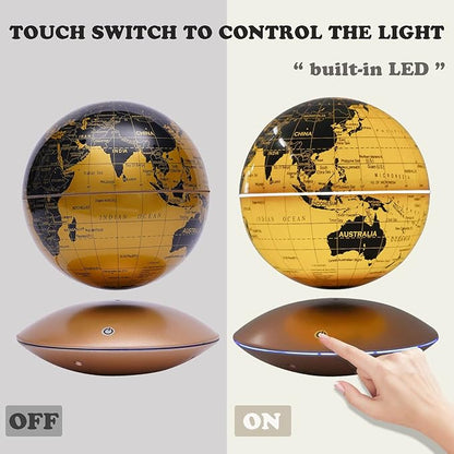 6" Magnetic Levitation Floating Globe Anti Gravity Rotating World Map with LED Light 7 Colors Display Floating Globe for Children Educational Gift Home Office Desk Decor (Gold)