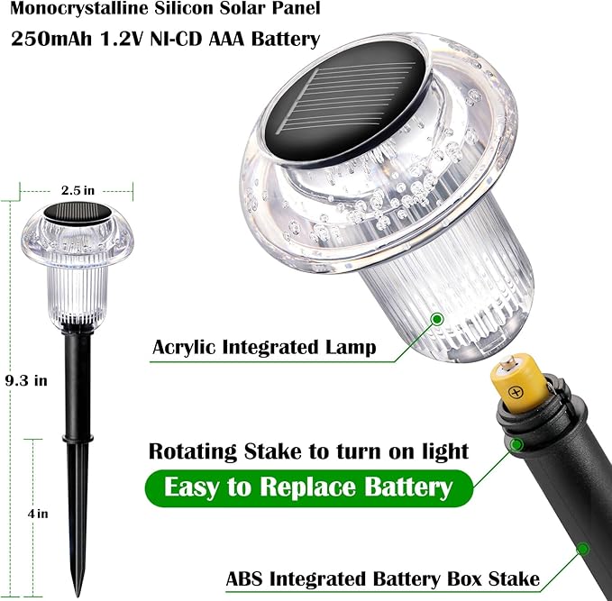 Solar Lights Outdoor Pathway Lights 8 Pack LED Waterproof Warm White Mushroom Shape for Garden Driveway Walkway Landscape Path Lawn Yard Decor