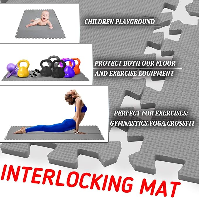 meiqicool Foam Play Mat Thick Soft EVA Interlocking Foam Floor Mats Children Yoga Exercise Multi Jigsaw Puzzle Blocking Board Kids Playmats Play White-Beige-Grey 18 Piece AJL