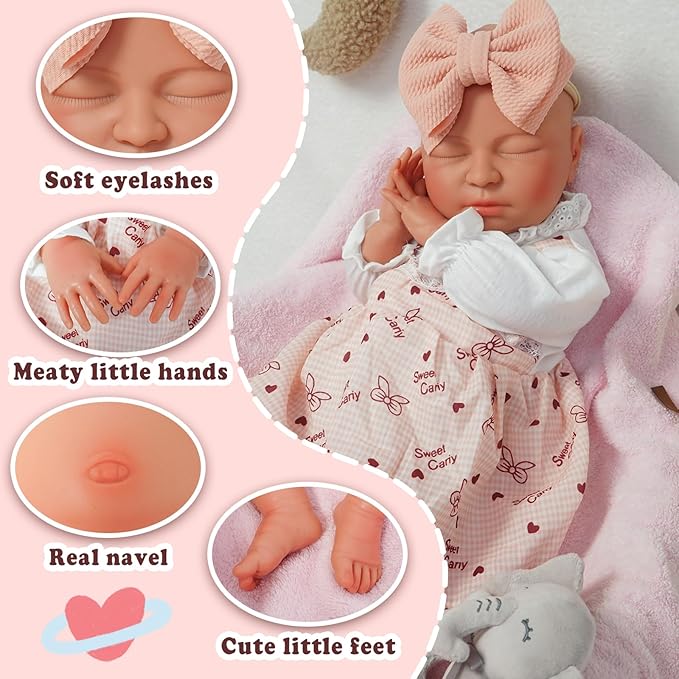 Girl 20 in, Full Silicone Baby Doll, Realistic Baby Dolls, Realistic Veins & Sleeping Pose, Not Vinyl, Reborn Baby Dolls Silicone Full Body, Gift Set