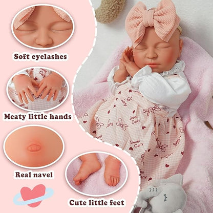 Girl 20 in, Full Silicone Baby Doll, Realistic Baby Dolls, Realistic Veins & Sleeping Pose, Not Vinyl, Reborn Baby Dolls Silicone Full Body, Gift Set