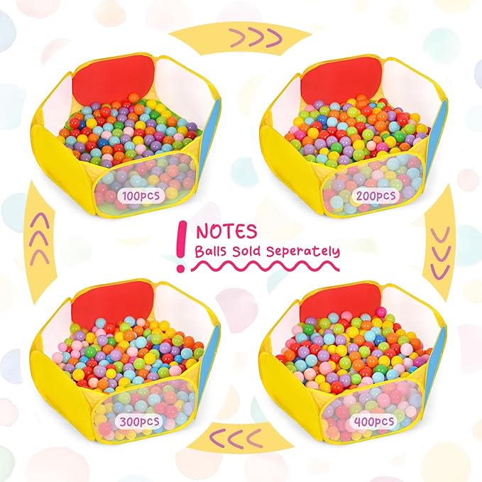 Eocolz Kids Ball Pit Large Pop Up Toddler Ball Pits Tent for Toddlers Girls Boys for Indoor Outdoor Playhouse Baby Playpen w/Zipper Storage Bag, Balls Not Included (Blue Yellow Red Green)
