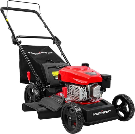 PowerSmart Lawn Mower Gas Powered, 18-Inch 144cc Engine 3-in-1 Walk-Behind Push Lawn Mower, Oil Included