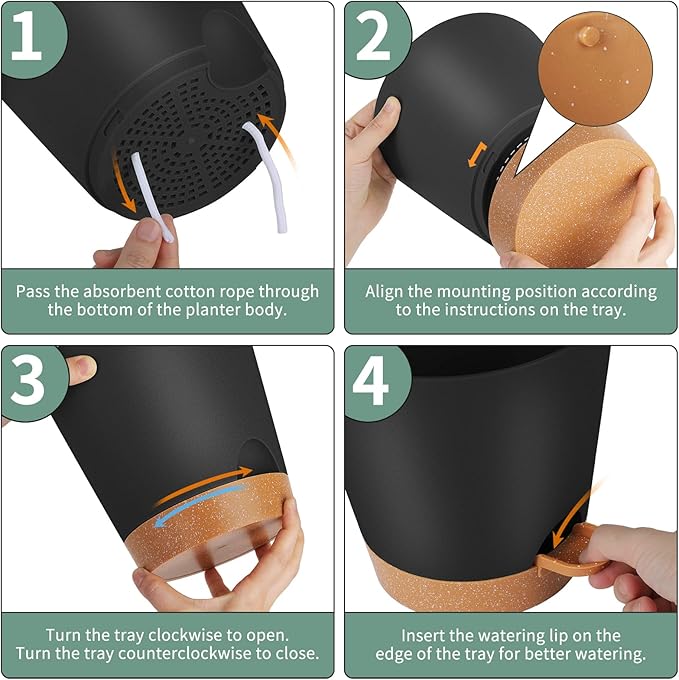 GARDIFE Plant Pots 7/6.5/6/5.5/5 Inch Self Watering Planters with Drainage Hole, Plastic Flower Pots, Nursery Planting Pot for All House Plants, African Violet, Flowers, and Cactus,Black