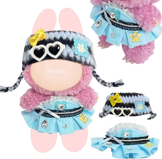 Cloth for 15cm ＆ 17cm Doll, 2pcs Doll Clothes Outfit Set for 1st/2nd/3rd Gen Dolls, Include - Crystal Blue Dress, Blue Crochet Hat(Blue)