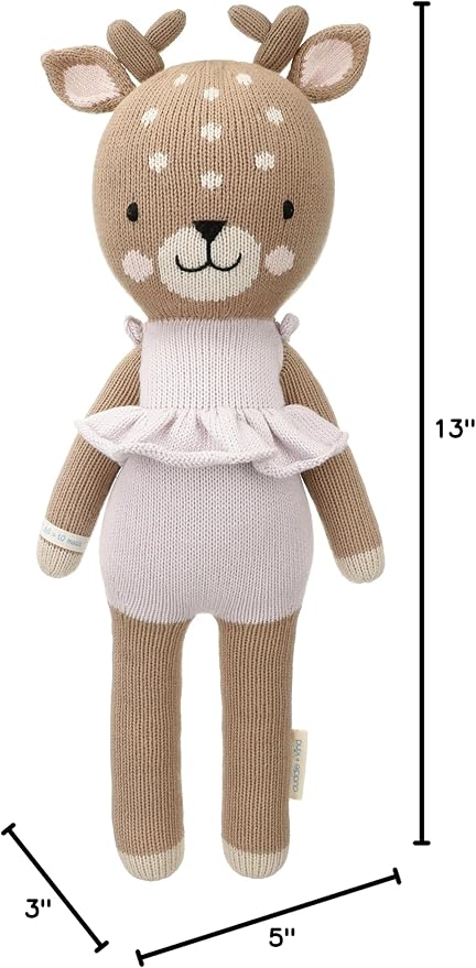 cuddle + kind Violet The Fawn Little 13" Hand-Knit Doll – 1 Doll = 10 Meals, Fair Trade, Heirloom Quality, Handcrafted in Peru, 100% Cotton Yarn