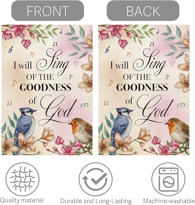 Religion Garden Flag I Will Sing of the Goodness of God Lawn Porch Bible Verse Decor Small Double Sided Burlap art Stained Glass Style Garden Flags 12 x 18 Inch for Outside