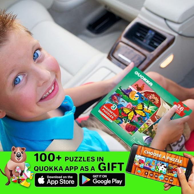 QUOKKA Magnetic Puzzles for Kids Ages 4-6 - 36 Pieces Sudoku Toddler Puzzles Ages 2-4 - Travel Games for Kids Ages 3-5 - Animal Farm Bugs Toddler Travel Toys - Car Airplane Road Trip Games
