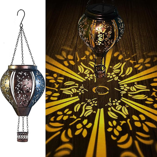 pearlstar Hot Air Balloon Solar Lantern Outdoor Waterproof Hanging Solar Light Decorative for Table Patio Yard Garden Lawn Landscape Lighting, Gardening Gift for Women Mom, Flower
